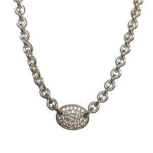 Anne Klein Silver Tone Rhinestone Oval Pendant Necklace